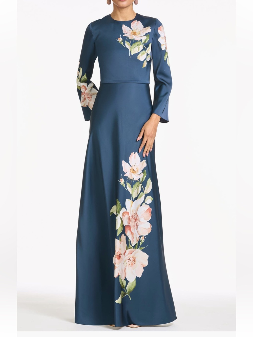SACHIN BABI Alex Long Sleeve Floral Gown in Night Blooms Navy Blue Maxi Dress